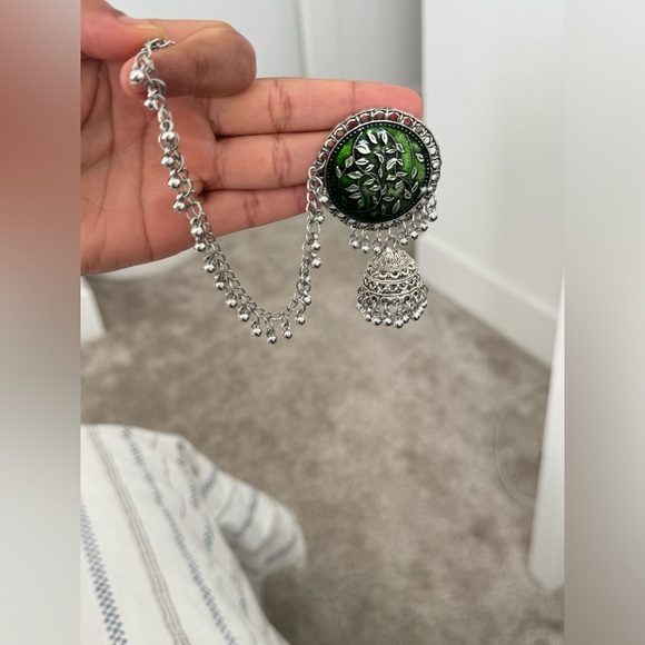 Green Oxdized Jhumka with Sahara - Earrings - Picture 3 of 3